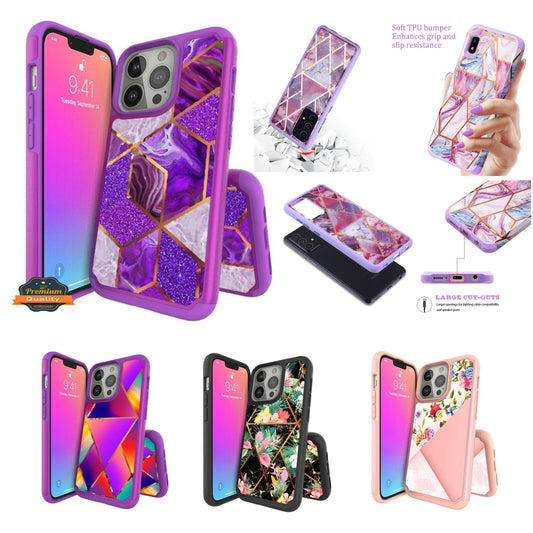 For Apple iPhone 13 Mini (5.4") Pattern Design Slim Hybrid Grid Bumper Rubber Soft TPU & Hard Back PC Protective  Phone Case Cover
