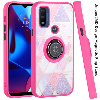 For Motorola Moto G Power 2022 Unique Marble Design with Magnetic Ring Kickstand Holder Hybrid TPU Hard Shockproof Armor  Phone Case Cover