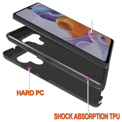 For AT&T Calypso Brushed Metal Texture Hybrid Dual Layer Defender TPU PC Rugged Shockproof Armor Carbon Fiber Design  Phone Case Cover