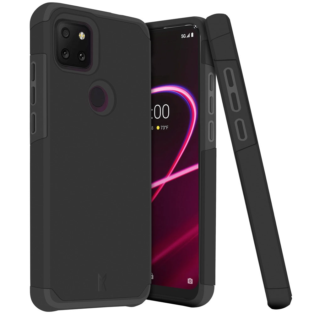 For T-Mobile Revvl 5G Ultra Slim Corner Protection Shock Absorption Hybrid Dual Layer Hard PC + TPU Rubber Armor Defender Black Phone Case Cover