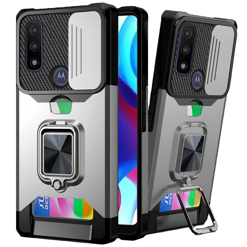 For Motorola Moto G Power 2022 Wallet Case with Ring Stand & Slide Camera Cover Credit Card Holder TPU Hard Shockproof  Phone Case Cover