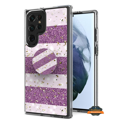 For Samsung Galaxy A32 5G Elegant Pattern Design Glitter Hybrid with Ring Stand Pop Up Finger Holder Kickstand  Phone Case Cover