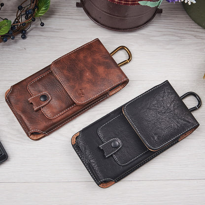 For Samsung Galaxy A23 5G Universal Vertical Leather Case Holster with Credit Card Holder, Belt Loop & Carabiner Carrying Phone Pouch [Black]