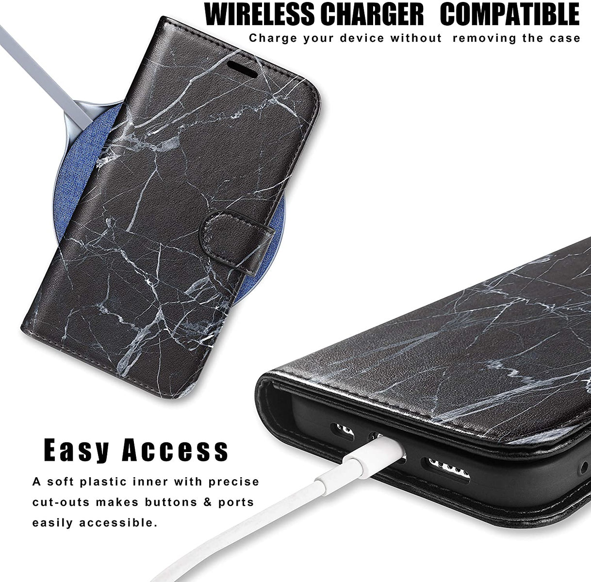 For Apple iPhone 13 /Pro Max Mini Wallet Case Marble Pattern Design PU Leather Wallet with Credit Cards Holder, Wrist Strap & Stand Feature Flip Pouch Protective  Phone Case Cover