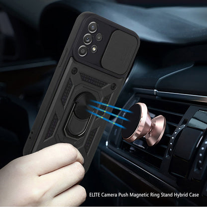 For Samsung Galaxy A33 5G Hybrid Cases with Slide Camera Lens Cover and Ring Holder Kickstand Rugged Dual Layer Heavy Duty Hard  Phone Case Cover