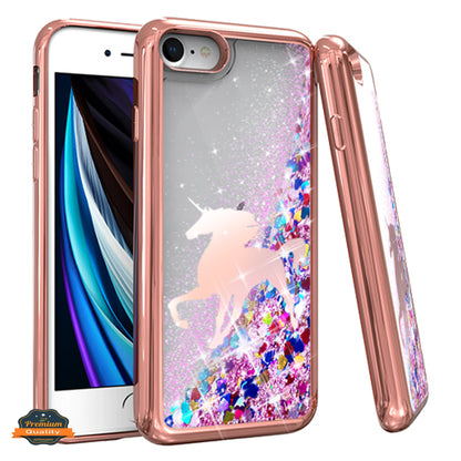 For Apple iPhone SE 3 (2022) SE/8/7 Quicksand Liquid Glitter Bling Flowing Sparkle Fashion Hybrid Chrome Plating Hard PC  Phone Case Cover