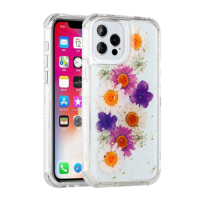 For Apple iPhone 14 Pro Max (6.7") Sparkle Glitter Floral Epoxy Design Shockproof Hybrid Fashion Bling Rubber  Phone Case Cover