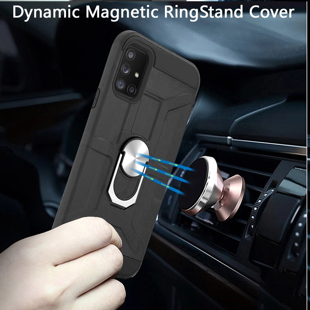 For Samsung Galaxy A71 5G Hybrid Cases Stand Kickstand Ring Holder [360° Rotating] Armor Work with Magnetic Car Mount Black Phone Case Cover