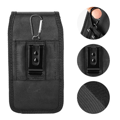 For Samsung Galaxy A23 5G Universal Pouch Case Vertical Phone Holster Durable Nylon Cover with Belt Clip Loop, Velcro & Hook Carabiner [Black]
