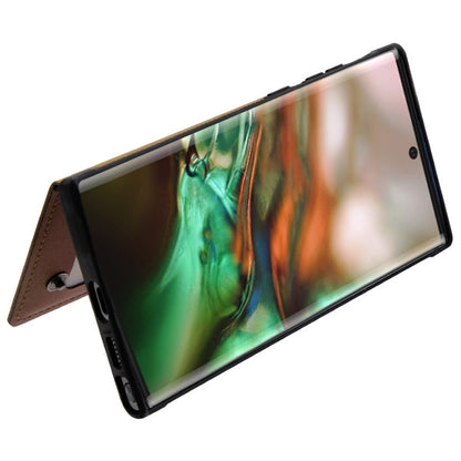 For Samsung Galaxy Note 10 (6.3) Credit Card Wallet Back Storage Invisible Pocket PU Leather Hard PC TPU Hybrid Brown Phone Case Cover