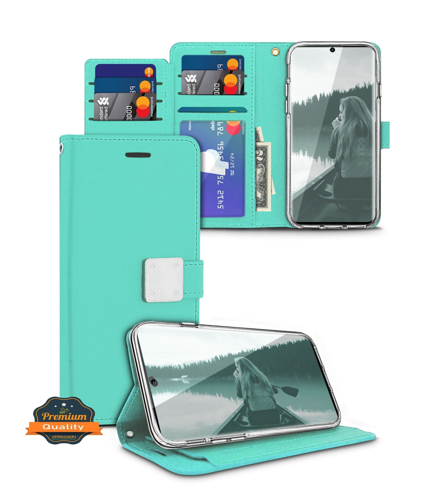 For Apple iPhone 14 /Pro Max PU leather Wallet 6 Card Slots folio with Wrist Strap & Kickstand Pouch Flip  Phone Case Cover