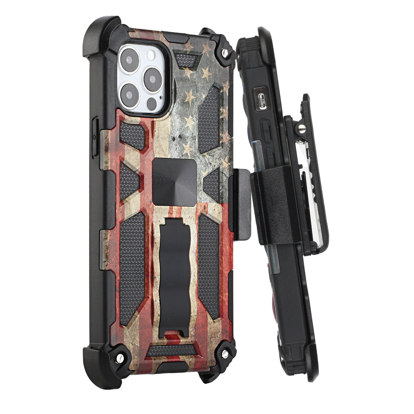 For Apple iPhone 13 Pro Max (6.7") Hybrid 3in1 Combo Holster Belt Clip with Kickstand, Full-Body Protective Military-Grade  Phone Case Cover