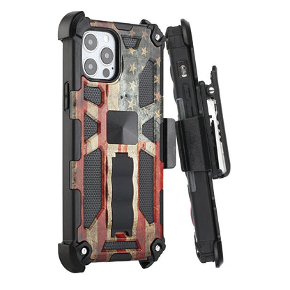 For Apple iPhone 13 Pro Max (6.7") Hybrid 3in1 Combo Holster Belt Clip with Kickstand, Full-Body Protective Military-Grade  Phone Case Cover