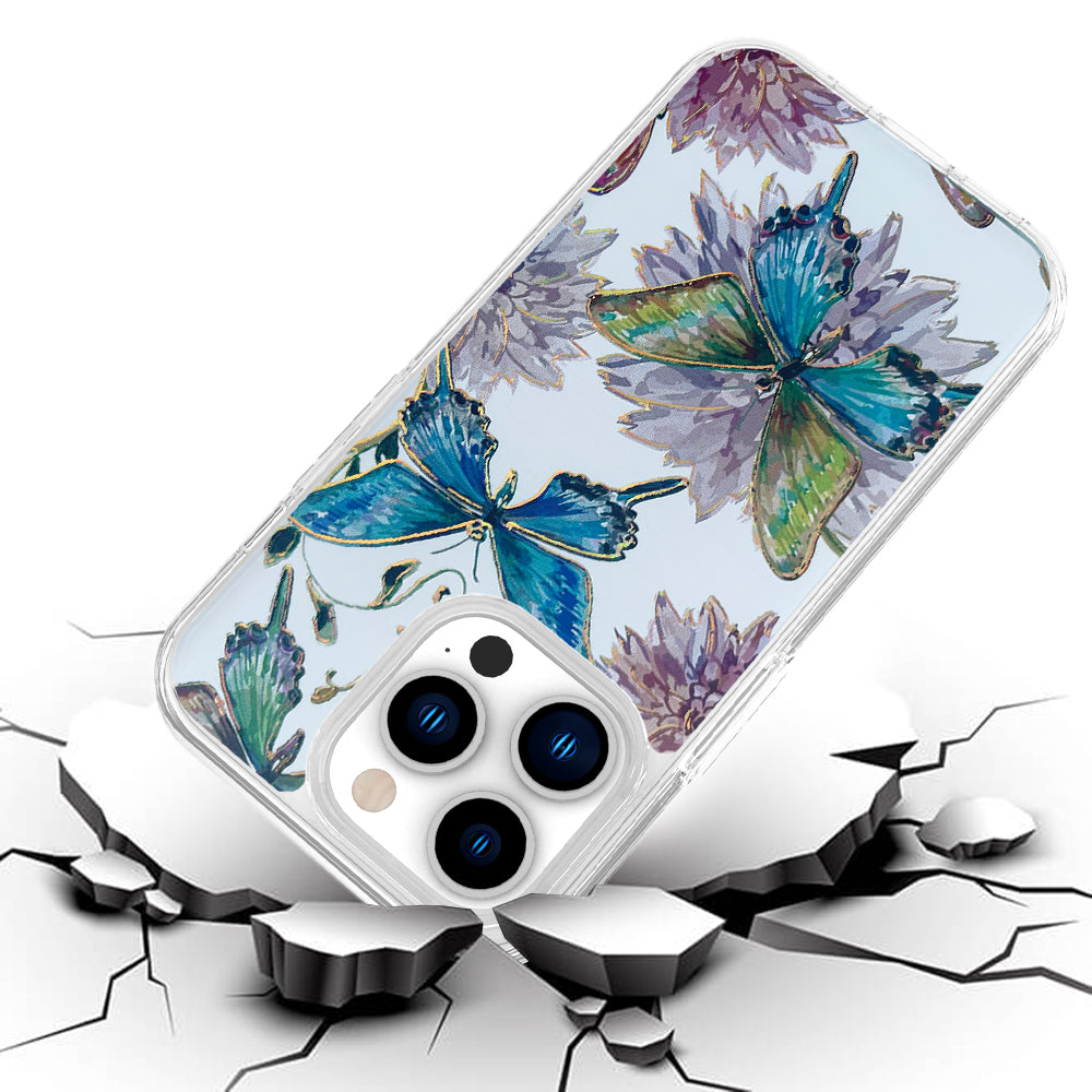 For Apple iPhone 14 /Plus Pro Max Stylish Gold Layer Printing Design Hybrid Rubber TPU Shockproof Armor Rugged  Phone Case Cover