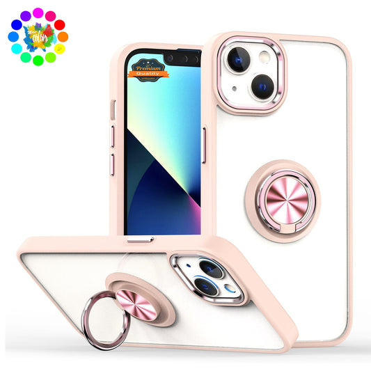 For Apple iPhone 13 Pro Max (6.7") Slim Transparent Shockproof Hybrid Chromed with Magnetic Ring Stand Holder  Phone Case Cover