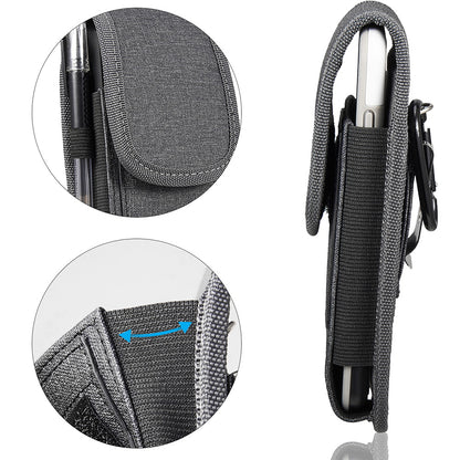 For Samsung Galaxy A23 5G Universal Vertical Fabric Case Holster with Dual Credit Card Slots, Belt Loop & Carabiner Carrying Phone Pouch [Black]