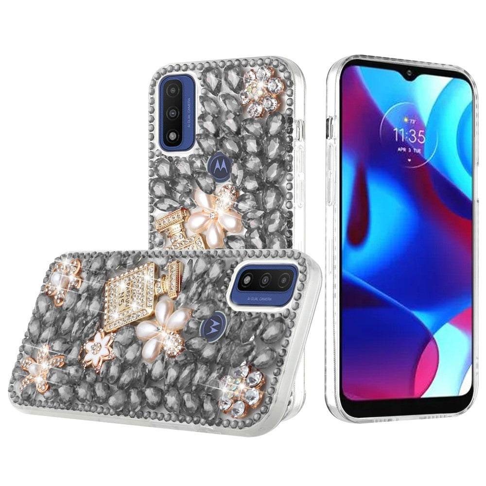 For Motorola Moto G Power 2022 Bling Clear Crystal 3D Full Diamonds Luxury Sparkle Transparent Rhinestone Hybrid Bumper  Phone Case Cover