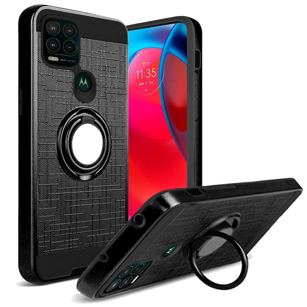 For Motorola Moto G Power 2022 Hybrid Ring Stand Brushed with 360 Rotating Ring Magnetic Bracket Armor Texture Rugged  Phone Case Cover