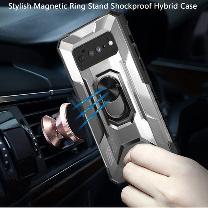 For Google Pixel 6 Armor Defender Hybrid Protective Heavy Duty with Ring Holder Kickstand [Magnetic Car Mount Feature]  Phone Case Cover