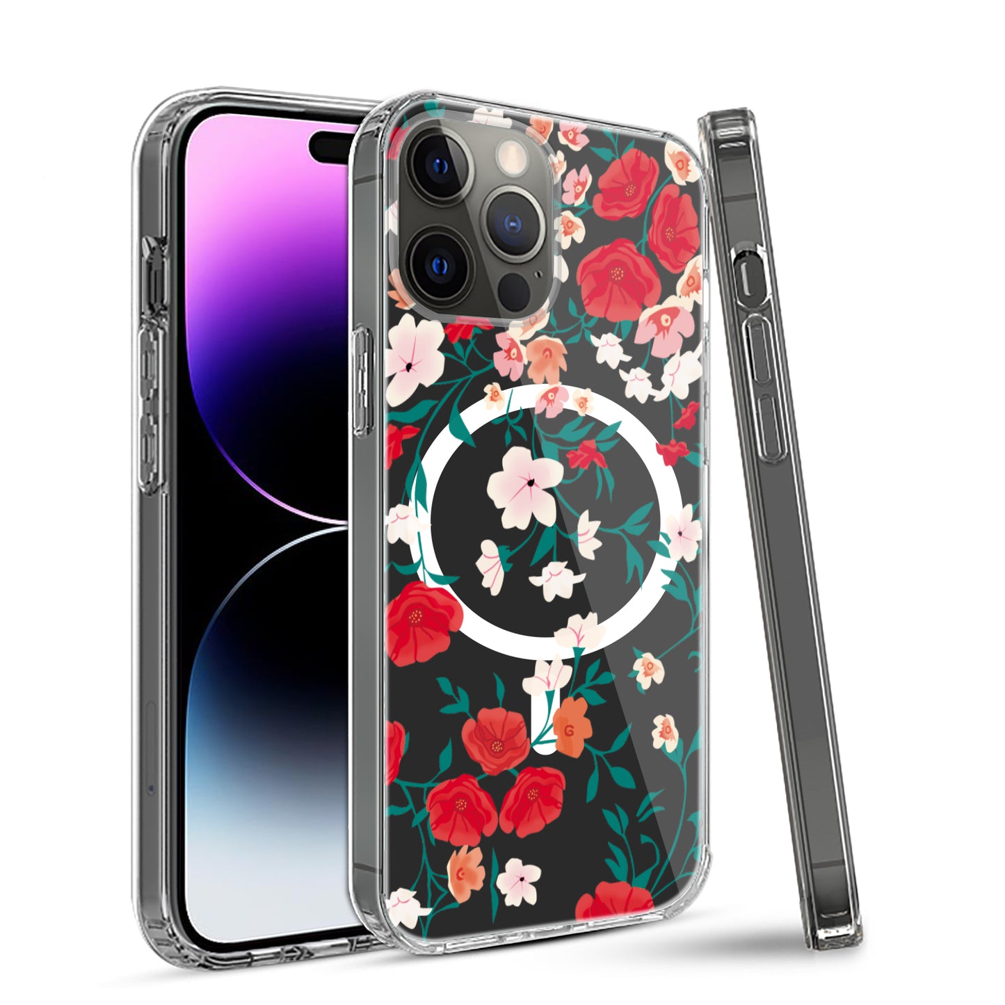 For Apple iPhone 14 Pro Max (6.7") Hybrid Flower Design Stylish Fashion Thick Hard MagSafe Compatible  Phone Case Cover