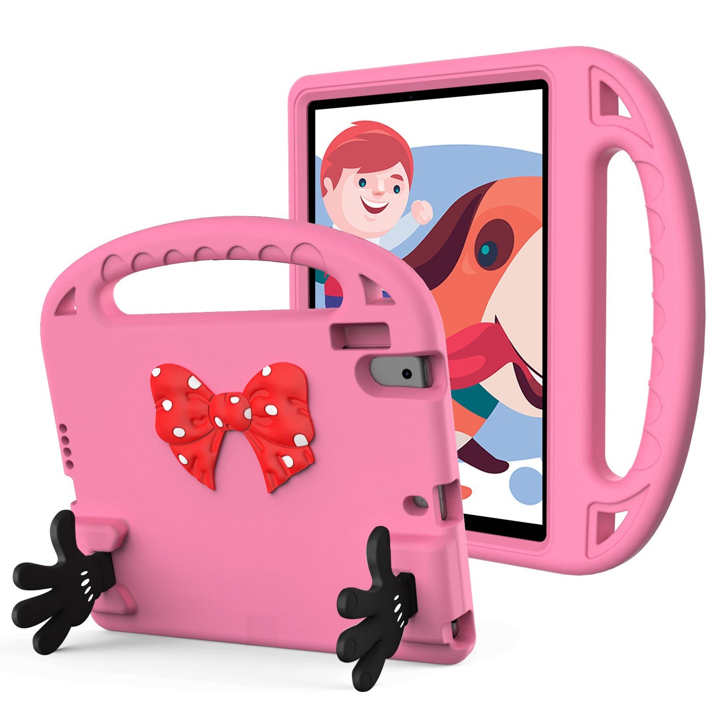 For Apple iPad Mini 6th Gen 8.3 inch Hybrid Shockproof Bow Hands Kickstand Antislip Rubber TPU Kid-Friendly Bumper Tablet Pink Phone Case Cover