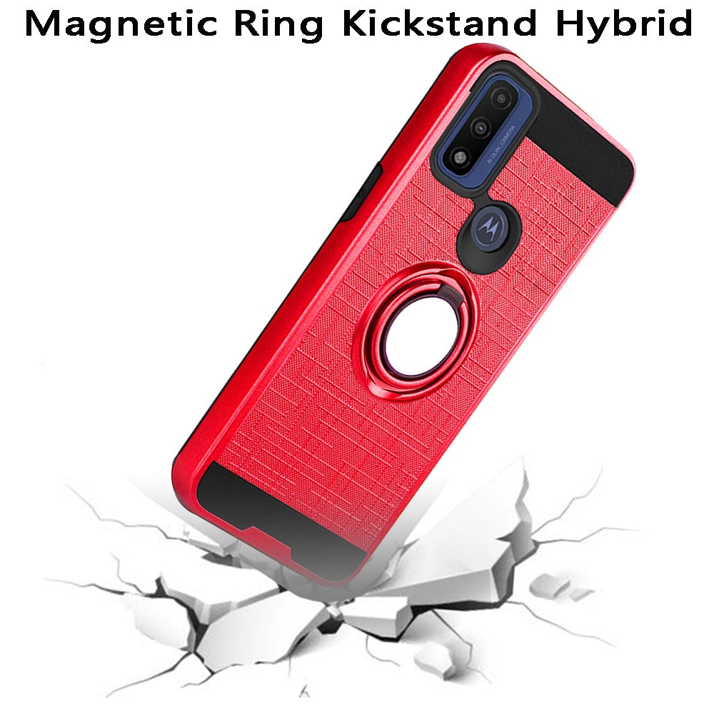 For Motorola Moto G Power 2022 Hybrid Ring Stand Brushed with 360 Rotating Ring Magnetic Bracket Armor Texture Rugged  Phone Case Cover