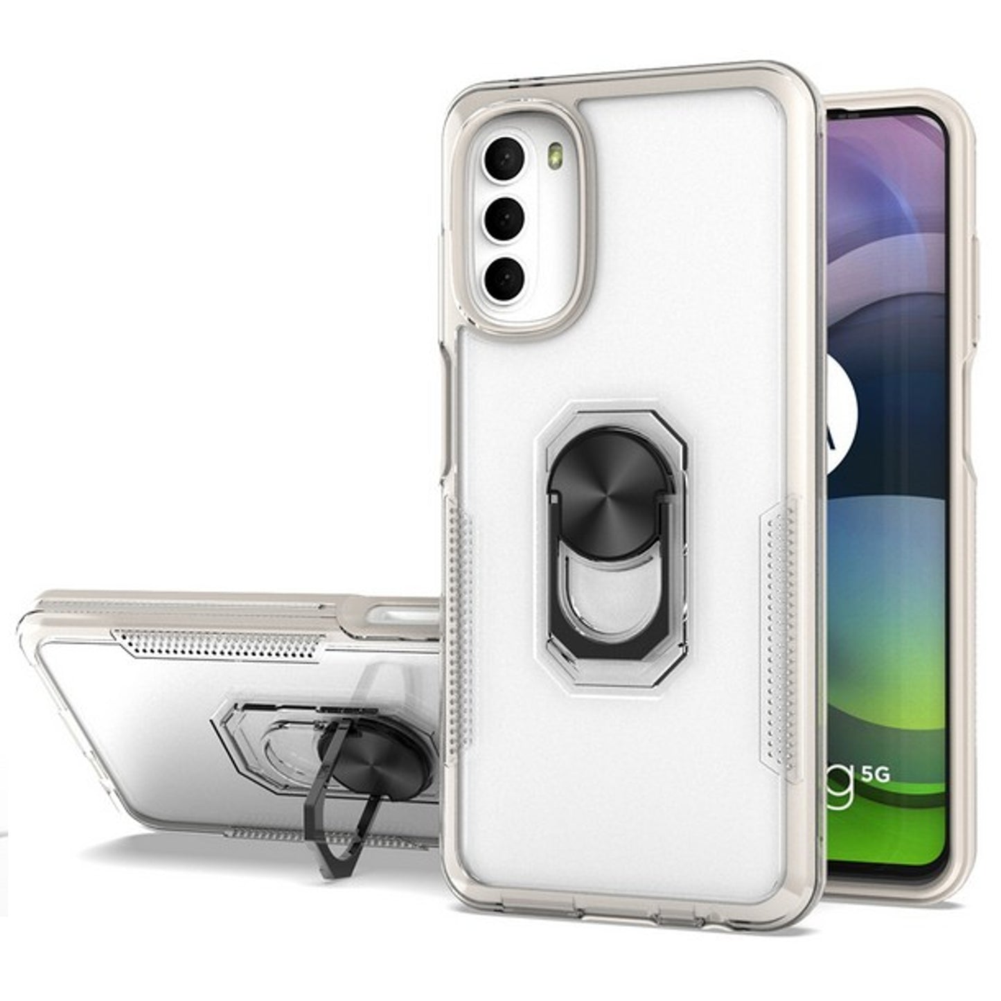 For Apple iPhone 14 /Plus Pro Max Transparent Hybrid PC Magnetic Ring Stand (Fit Car Mount) Detachable Frame  Phone Case Cover