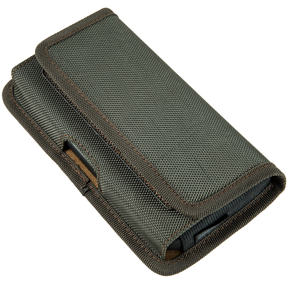 For Samsung Galaxy A02S Universal Horizontal Cell Phone Case Nylon Holster Carrying Pouch with Belt Clip and 2 Card Slots fit Large Devices 6.3" [Midnight Green]