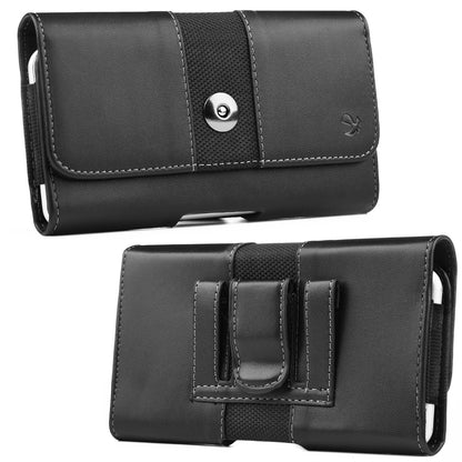 For Nokia C200 Universal Leather Case with Belt Clip and Loop Holster Phone Cover Magnetic Closure Horizontal Carry-on Pouch [Black]