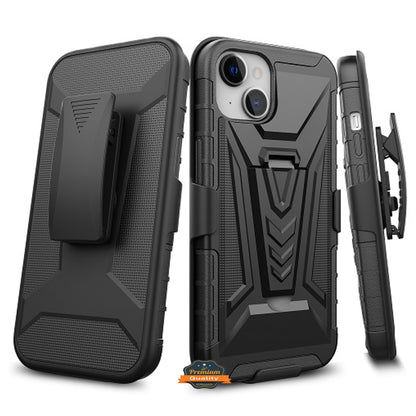 For Apple iPhone 14 Plus /Pro Max Hybrid Belt Clip Holster with Built-in Kickstand, Heavy Duty Shock Absorption Armor Rugged  Phone Case Cover