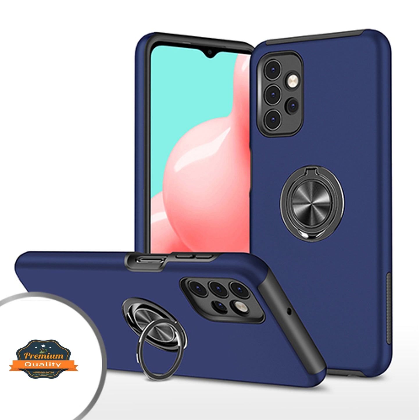 For Apple iPhone 14 (6.1") Rubber Hybrid 360° Ring Holder Stand Kickstand Fit Car Mount Shockproof Bumper Protection  Phone Case Cover