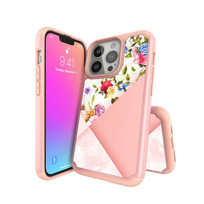 For Apple iPhone 13 Mini (5.4") Pattern Design Slim Hybrid Grid Bumper Rubber Soft TPU & Hard Back PC Protective  Phone Case Cover