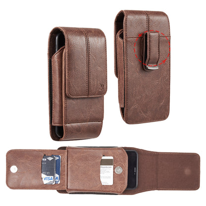 For Samsung Galaxy A23 5G Universal Vertical Leather Case Holster with 360° Rotation Belt Clip & 3 Credit Card Slots Phone Carrying Pouch [Brown]