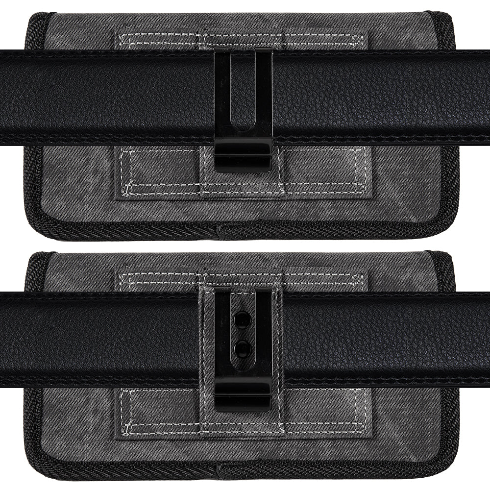For Samsung Galaxy A02S Universal Horizontal Cell Phone Case Fabric Holster Carrying Pouch with Belt Clip and 2 Card Slots fit Large Devices 6.3" [Black Denim]