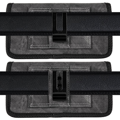 For Samsung Galaxy A02S Universal Horizontal Cell Phone Case Fabric Holster Carrying Pouch with Belt Clip and 2 Card Slots fit Large Devices 6.3" [Black Denim]