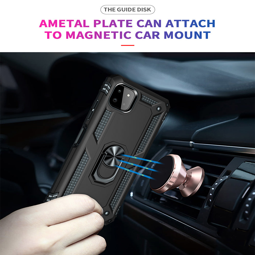 For Boost Mobile Celero 5G Military Grade Heavy Duty Armor Protection Hybrid with Rotating Metal Ring Kickstand Finger Loop Stand  Phone Case Cover