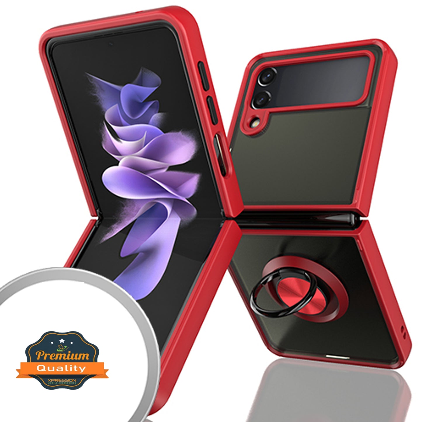 For Samsung Galaxy Z Flip 4 5G Finger Ring Stand Holder Kickstand Hybrid Frosted Matte TPU Hard PC Shock-Absorption  Phone Case Cover