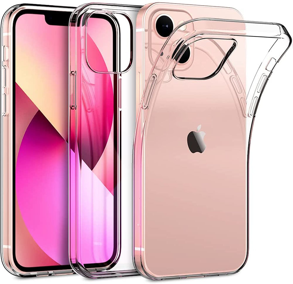 For Apple iPhone 13 (6.1") Transparent Gummy Acrylic TPU Hybrid Cushion Rigid Shock Protection Rubber Bumper Hard Back Clear Phone Case Cover