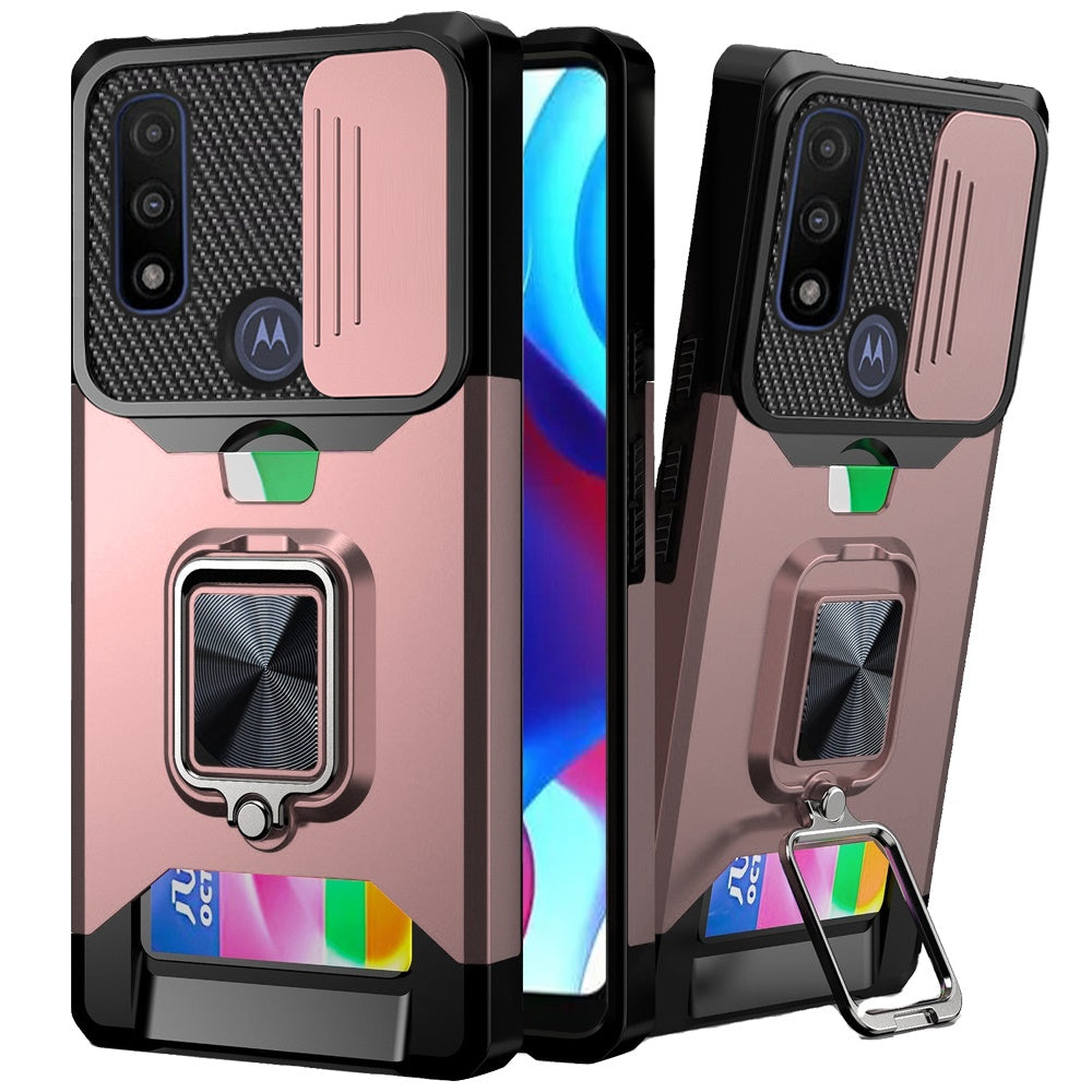 For Motorola Moto G Power 2022 Wallet Case with Ring Stand & Slide Camera Cover Credit Card Holder TPU Hard Shockproof  Phone Case Cover