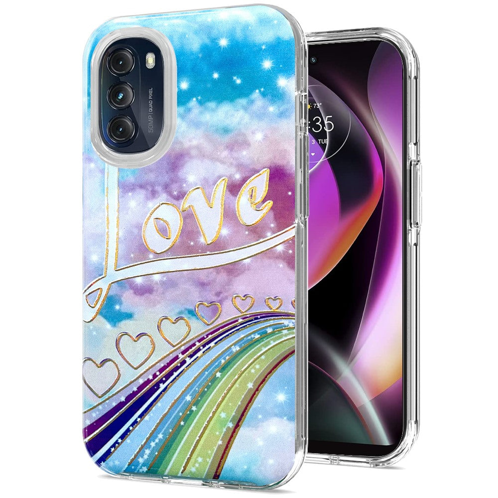 For Motorola Moto G 5G 2022 Stylish Gold Layer Design Hybrid Rubber TPU Hard PC Shockproof Armor Rugged Slim  Phone Case Cover