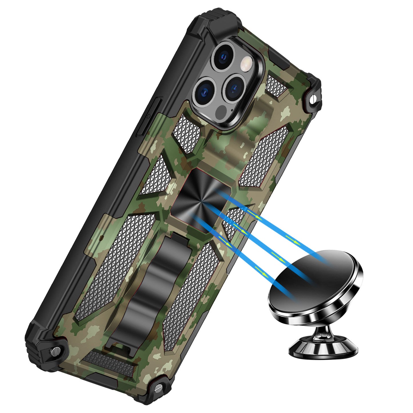 For Apple iPhone 14 Plus (6.7") Heavy Duty Hybrid Camouflage Fold Slide Kickstand [Military Grade] Rugged Protective  Phone Case Cover
