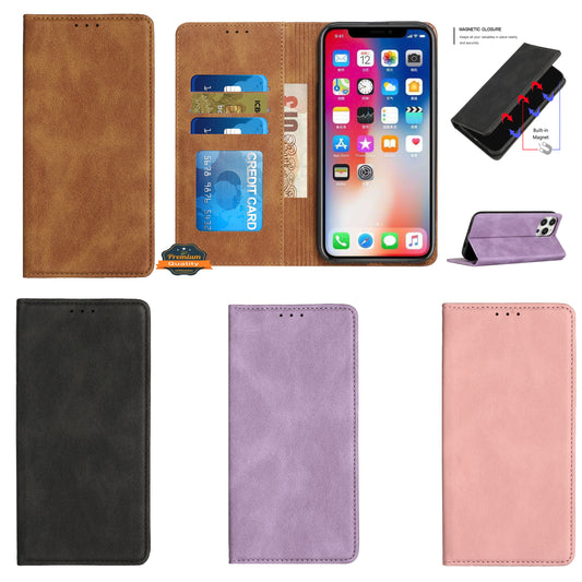 For Apple iPhone 14 (6.1") Wallet Premium PU Vegan Leather ID Credit Card Money Holder with Magnetic Closure Pouch Flip  Phone Case Cover