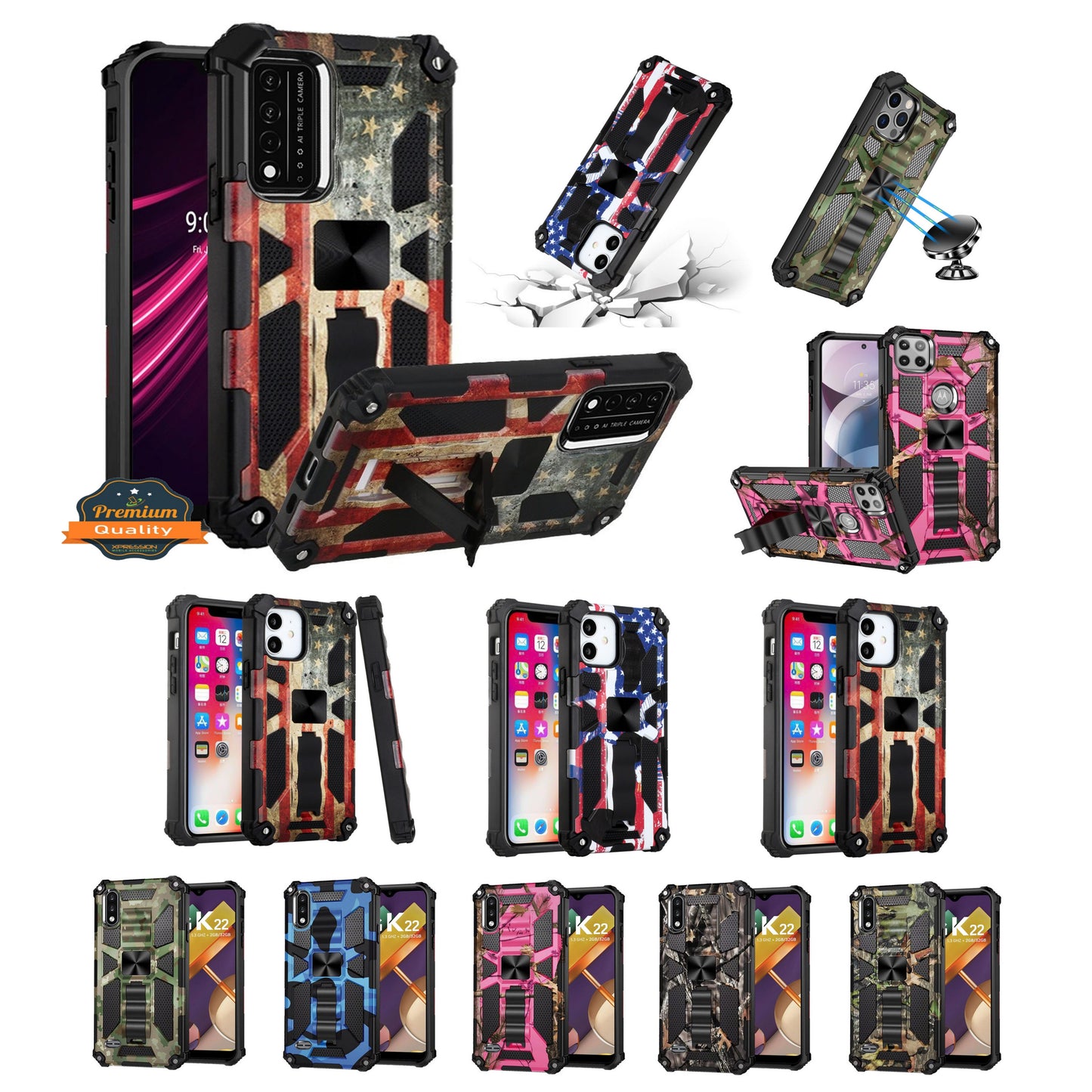 For Apple iPhone 14 Plus (6.7") Heavy Duty Hybrid Camouflage Fold Slide Kickstand [Military Grade] Rugged Protective  Phone Case Cover