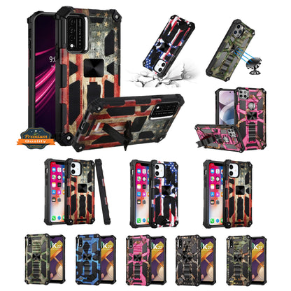 For Apple iPhone 14 Plus (6.7") Heavy Duty Hybrid Camouflage Fold Slide Kickstand [Military Grade] Rugged Protective  Phone Case Cover