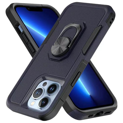 For Apple iPhone 14 Pro Max (6.7") Hybrid Rugged Hard Drop-Proof 3 Layer Protection Military Grade with Metal Ring Stand  Phone Case Cover