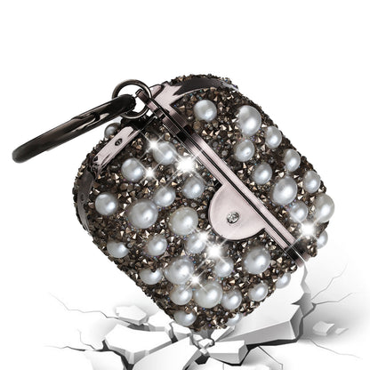 For Apple AirPods 3 (2021) Pearl Diamond Glitter Hybrid Bling Crystal Rhinestone Protective Accessories with Keychain  Phone Case Cover