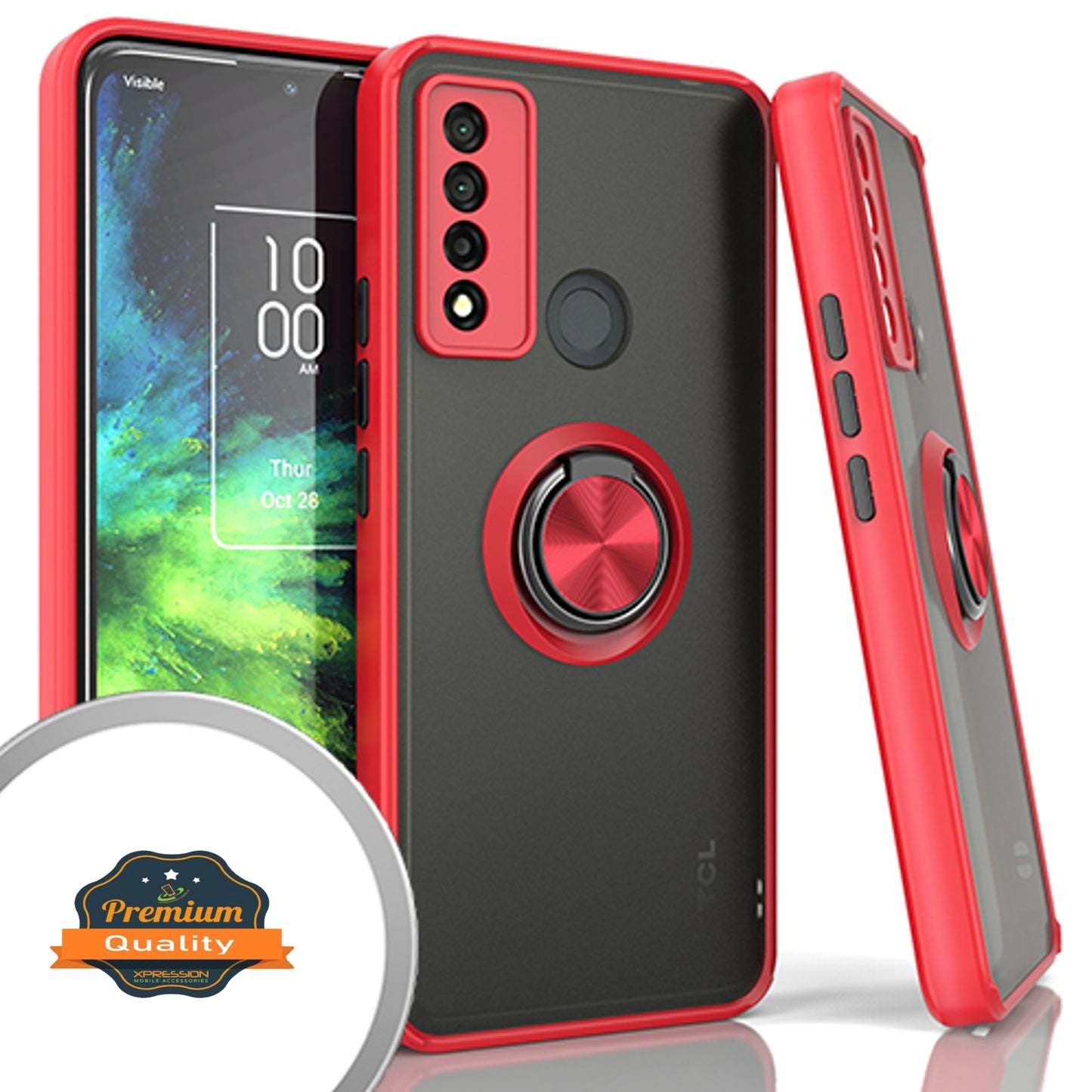 For TCL 20 XE Finger Ring Stand Holder Kickstand Hybrid Frosted Matte Silicone TPU Hard PC Frame Shock-Absorption Thin  Phone Case Cover