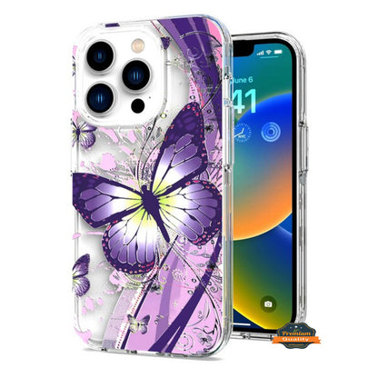 For Apple iPhone 14 /Pro Max Hybrid Trendy Image Patterns Design Transparent Hard Back Shockproof TPU  Phone Case Cover