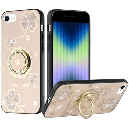 For Apple iPhone 14 Plus (6.7") Diamond 3D Bling Sparkly Glitter Ornaments Engraving Hybrid Ring Stand Fashion  Phone Case Cover