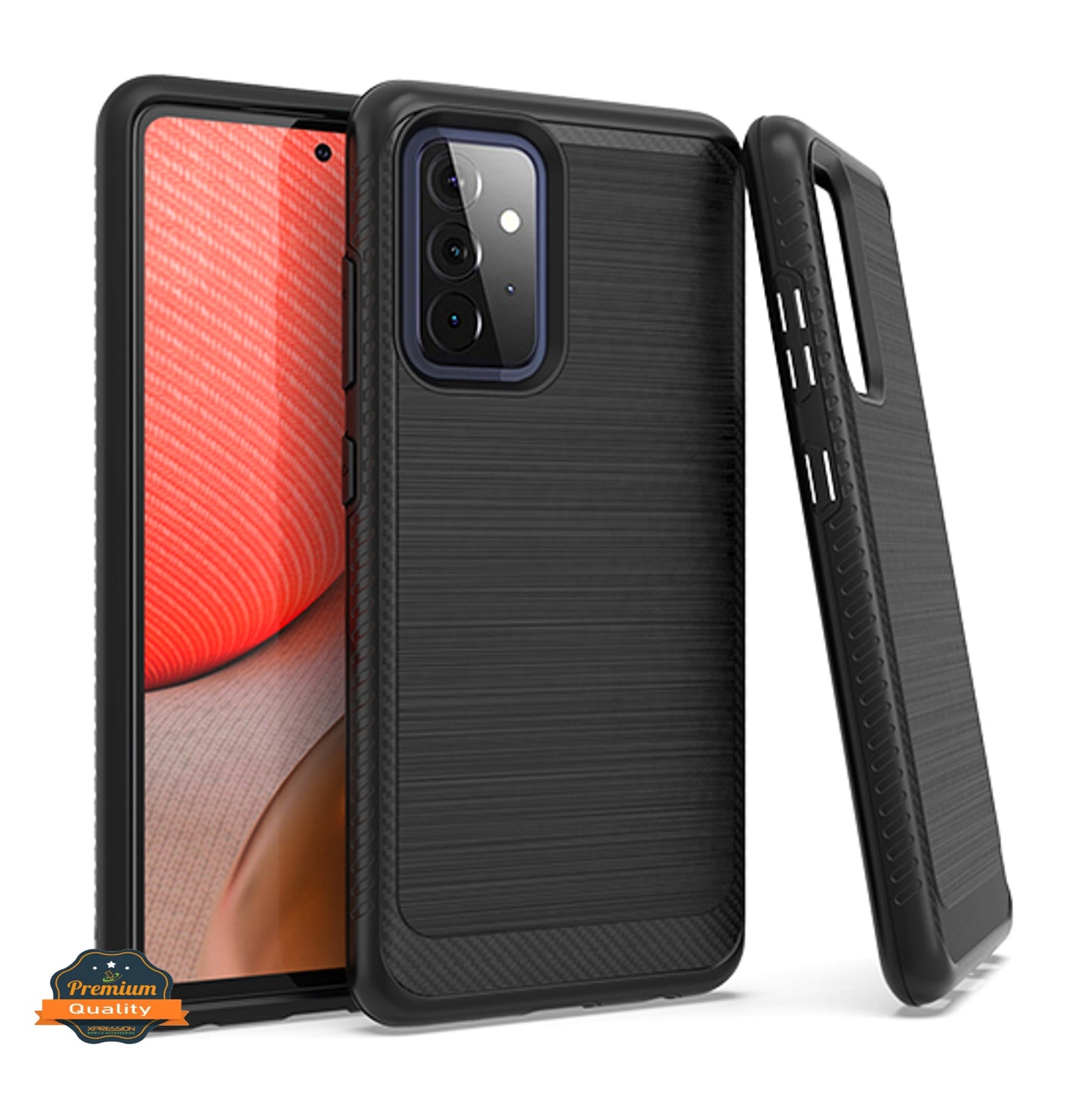 For Samsung Galaxy A03s (2022) Armor Brushed Texture Rugged Carbon Fiber Design Shockproof Dual Layers Hard PC + TPU Protective  Phone Case Cover